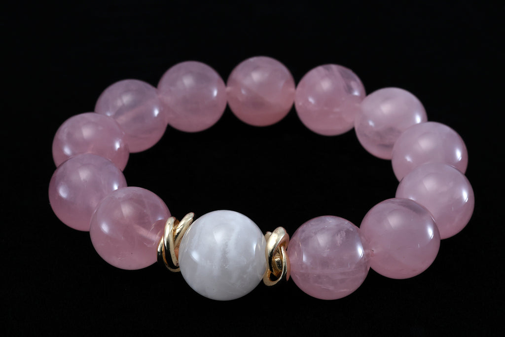 Natural Pink Quartz and White Phantom Quartz Bracelet - Love, Purification & Spiritual Growth