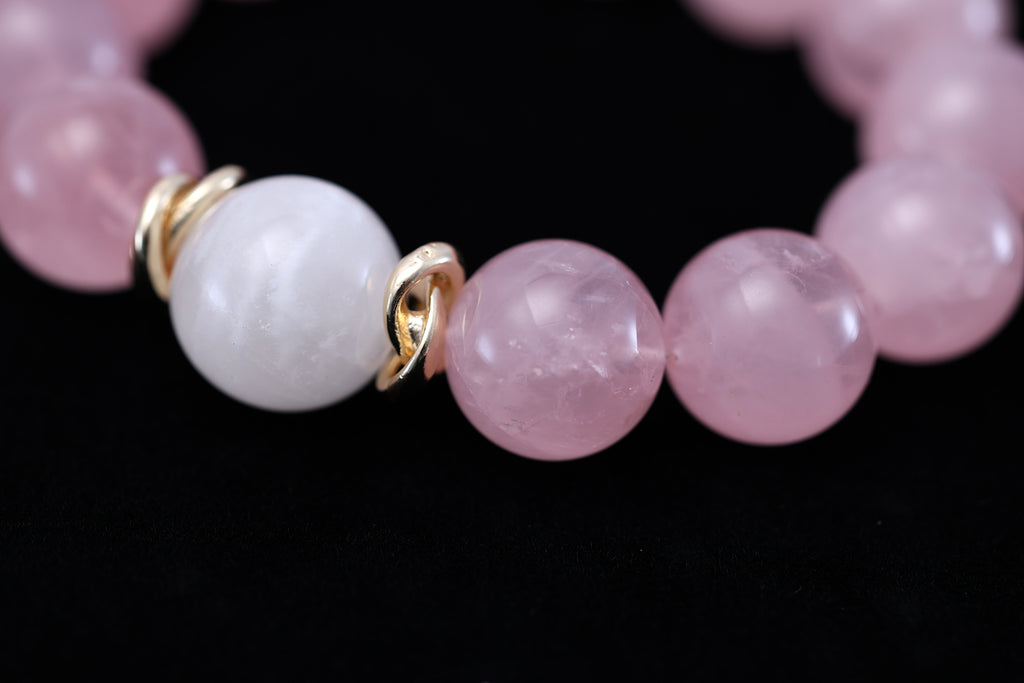 Natural Pink Quartz and White Phantom Quartz Bracelet - Love, Purification & Spiritual Growth