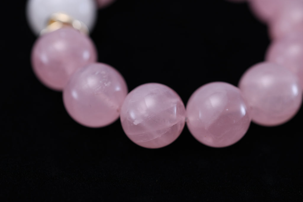 Natural Pink Quartz and White Phantom Quartz Bracelet - Love, Purification & Spiritual Growth