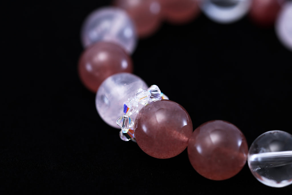 Pink Quartz, Strawberry Quartz & Clear Quartz Bracelet - Love, Joy & Clarity