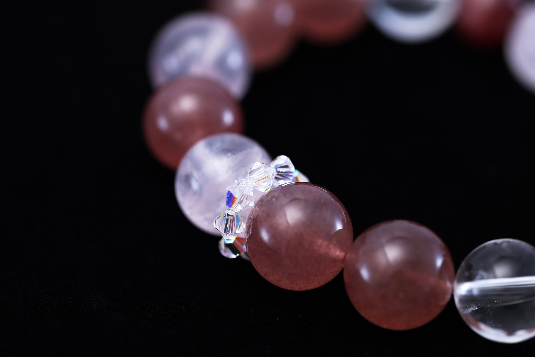 Pink Quartz, Strawberry Quartz & Clear Quartz Bracelet - Love, Joy & Clarity
