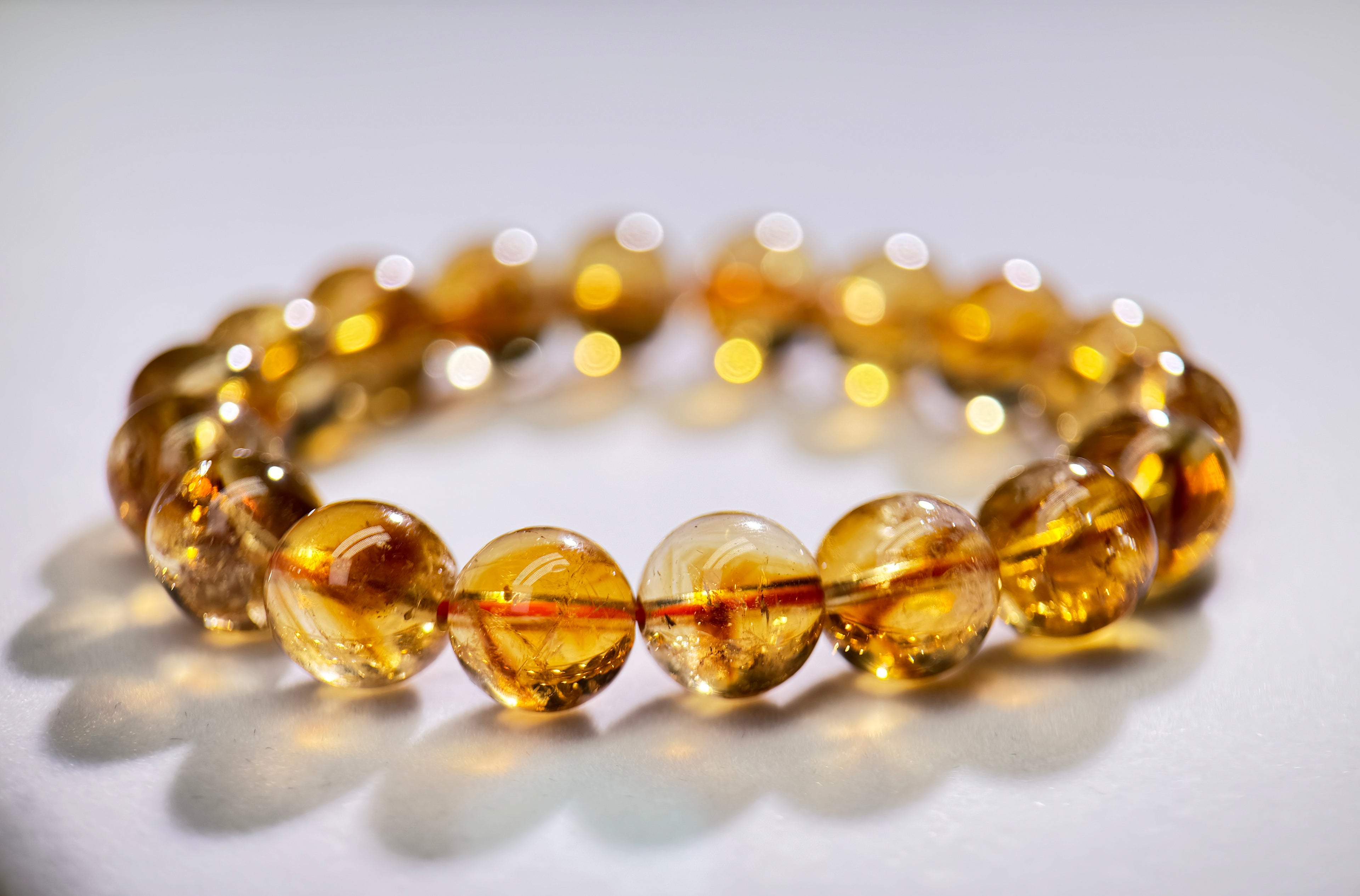 Natural Yellow Phantom Quartz Bracelet - Golden Healing Crystal for Clarity & Abundance